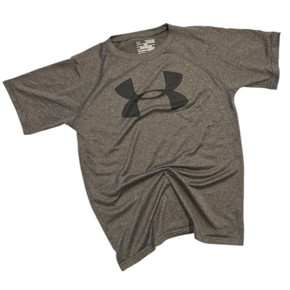 Medium Under Armour youth boy's heat gear shirt grey black 10/12